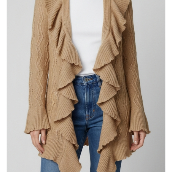 Patty Sweaters - Y2K Textured Open Cardigan Women's S/M Ruffled Collar *Flaw-Button